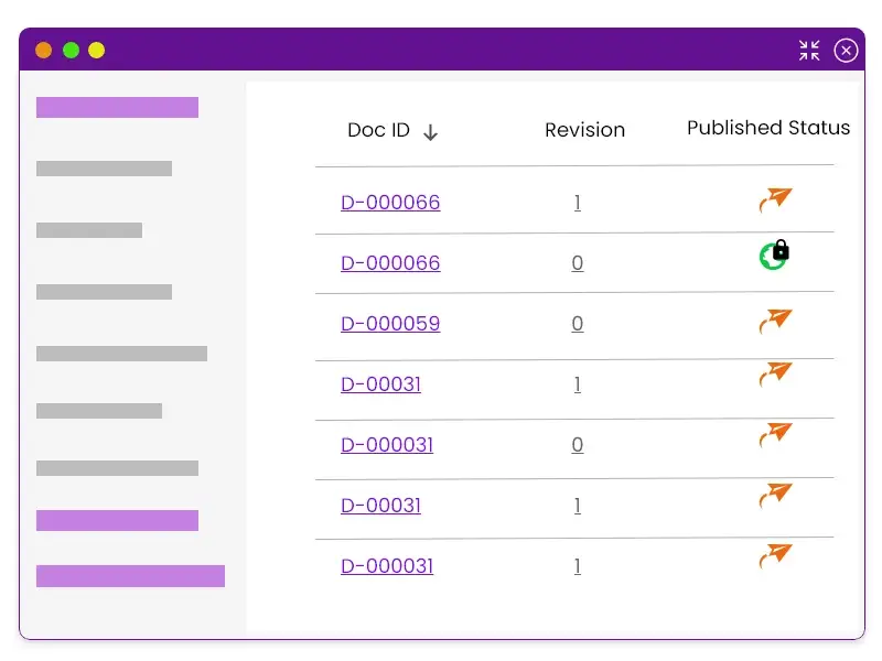 iEHub interface showing revision control features for documents